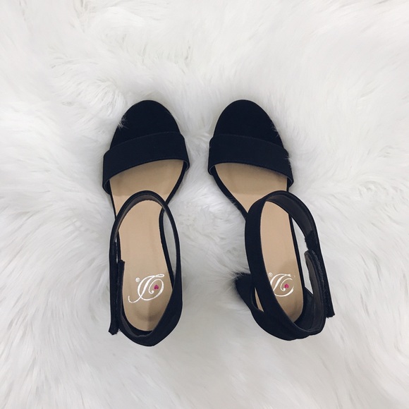 Haley - Black Chunky Ankle Strap Heels - Picture 4 of 6